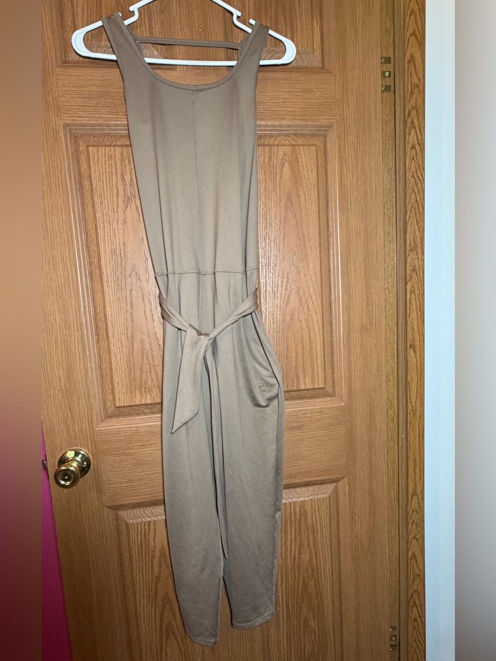 Sleeveless Taupe Tie-Waist Jumpsuit